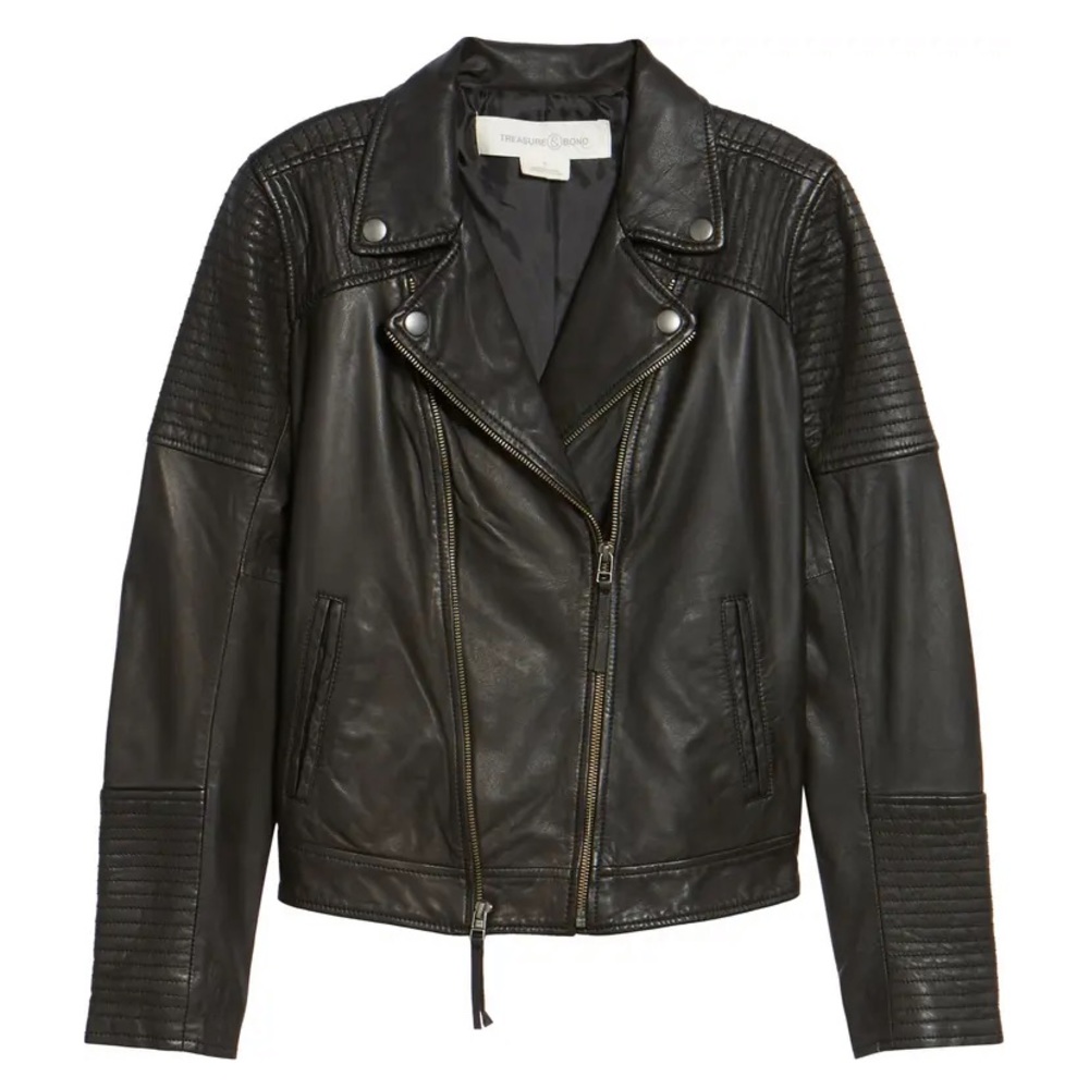 Treasure&Bond Quilted Leather Moto Jacket